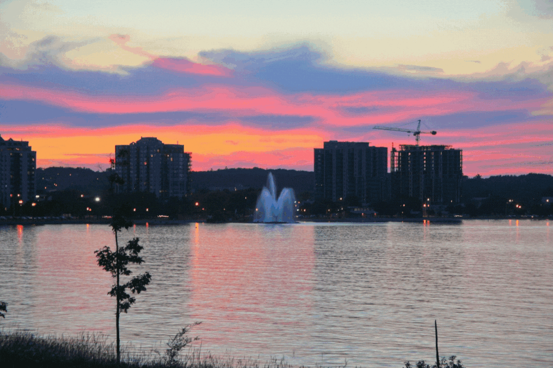 Showing Sunset of Barrie Skyline on Lake Simcoe